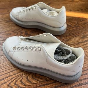 Alexander McQueen Oversized White Silver Glitter Sole (Women's)